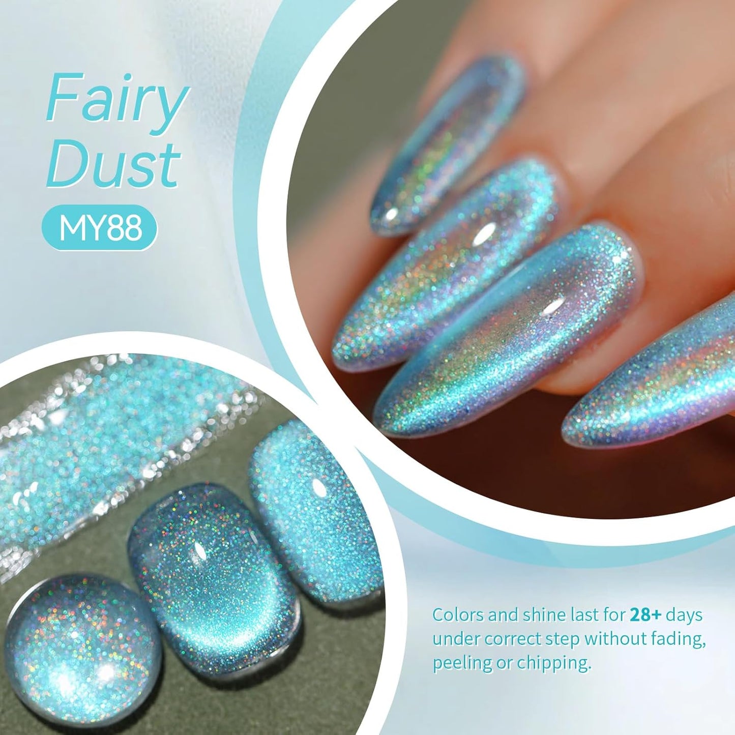 BORN PRETTY Blue Cat Magnetic Eye Gel Nail Polish, Rainbow Holographic Moonlight Glass Magnetic Gel Nail Polish 15ML