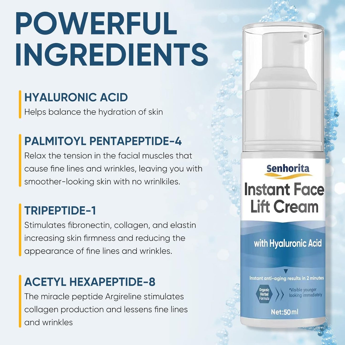 Instant Face Lift Cream, Temporary Skin Tightening Cream with Hyaluronic Acid, Visibly Firming Loose Sagging Skin for Face and Neck in 2 Minutes, Smooth Fine Lines and Wrinkle