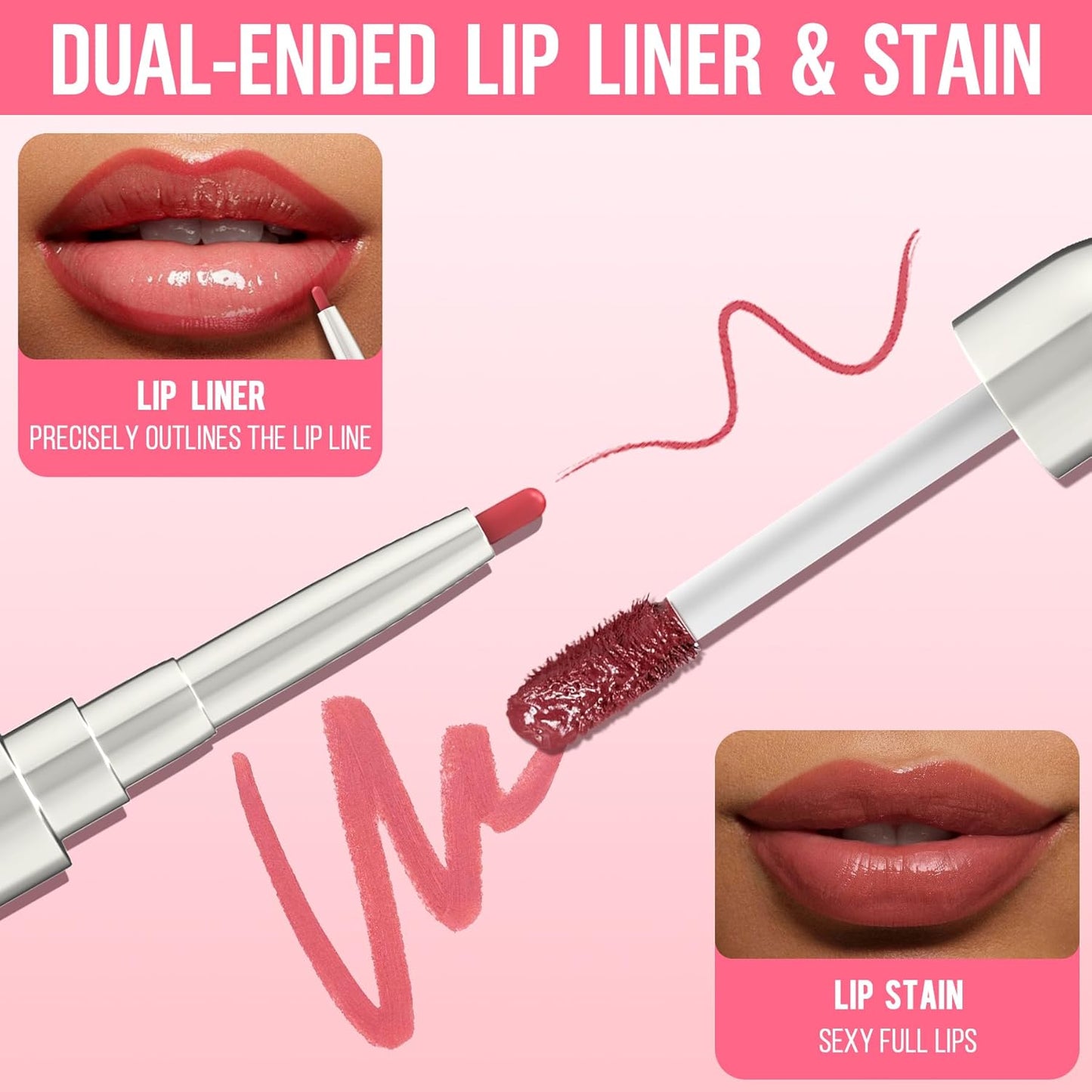 iMethod Lip Liner Stain - Lip Stain, 2-In-1 Dual-Ended Peel Off Lip Stain with Tweezer, Natural Long Lasting Peel Off Lip Liner, Easy to Use for All Skin Types, Stay All Day, Mauve