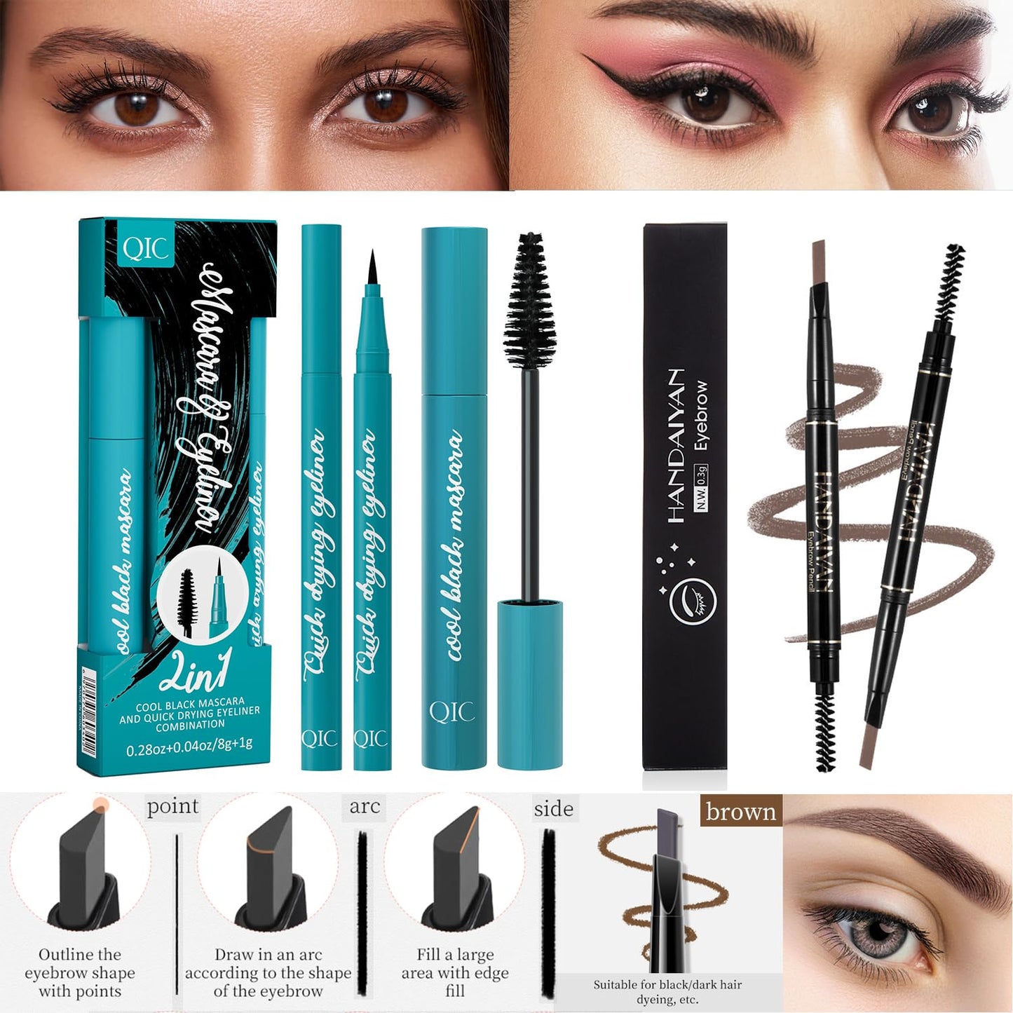 All In One Makeup Kit Full Kit, 3 Pcs Cream Contour Sticks,12 Colors Eyeshadow Palette,Full Coverage Foundation, 6 Colors Lipstick Set, Waterproof Eyeliner and Mascara (101# Porcelain)