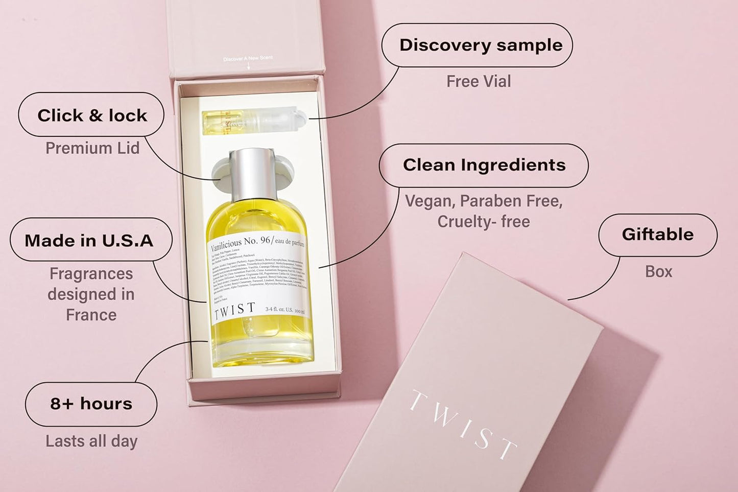 Twist Vanilicious No. 96 - Eau De Parfum Inspired by D. Vanilla Diorama, Long-Lasting Perfume For Women & Men, Paraben Free, Vegan, Clean Ingredients, Unisex, Fragrance - Spray 100 ml | 3.4 fl. oz.