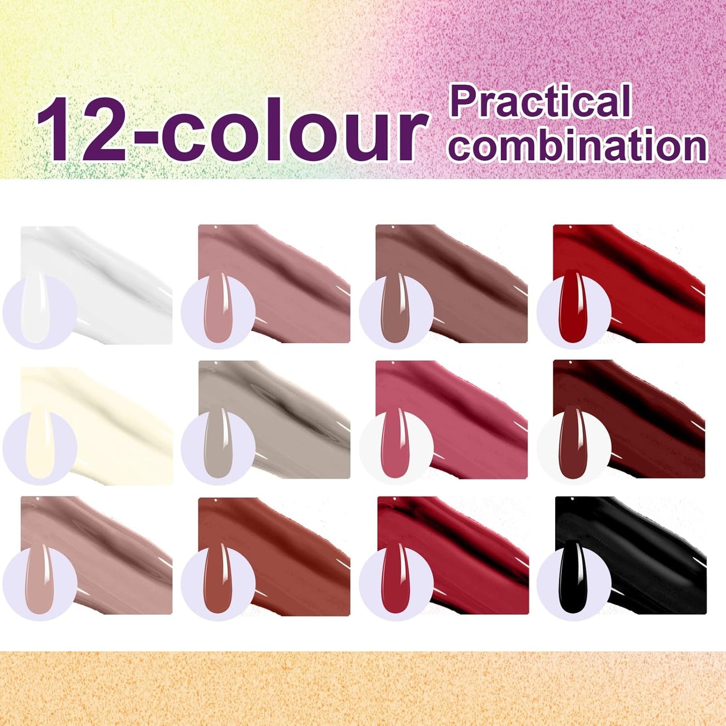 Gradient Painting Gel, 12 Colors Ombre Gel Nail Polish for Pigmented Pat Painting Gel French Manicure No-wipe Soak of UV DIY Art Home Salon Palette Chiffon Hues