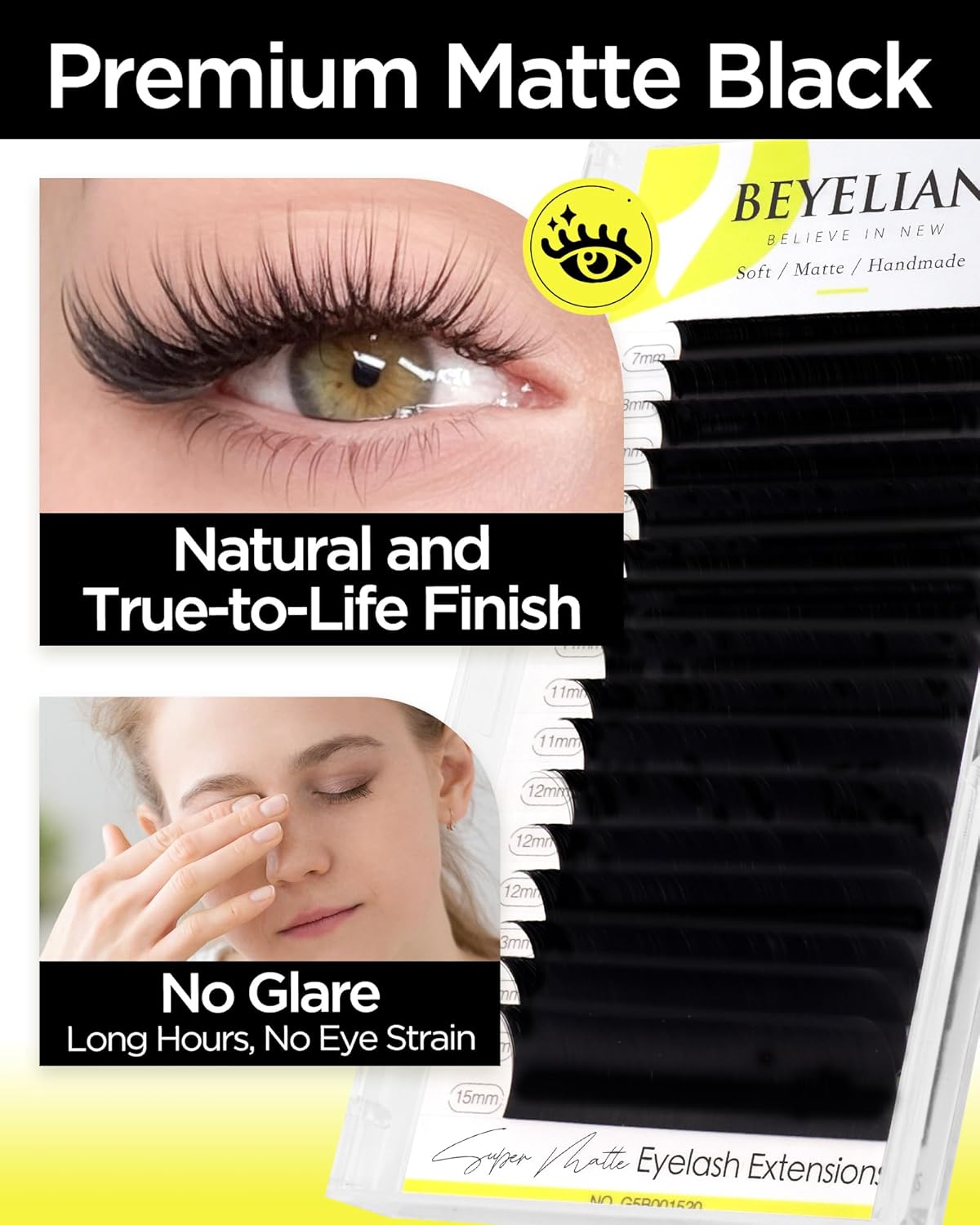 BEYELIAN Eyelash Extension 0.15 C Curl 7-15mm Mixed Tray Easy Fan Lash Extensions Volume Lashes Individual lash Extensions Professional Use Natural Classic Matte Black (0.15 C 7-15mm Mix)