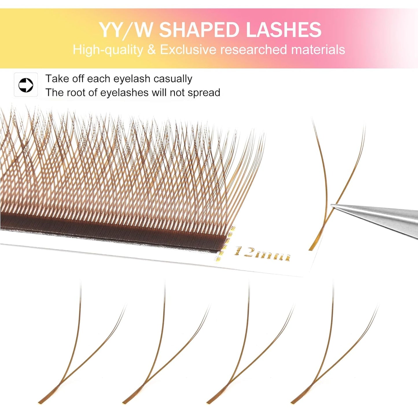 YY Lash Extensions Brown Eyelash Extensions Y Shape 0.07mm Thickness C Curl Mix 8-15mm Premade Fans Lashes Easy Fan Volume Lashes Individual Lashes(Brown-YY-0.07-C,8-15mm)