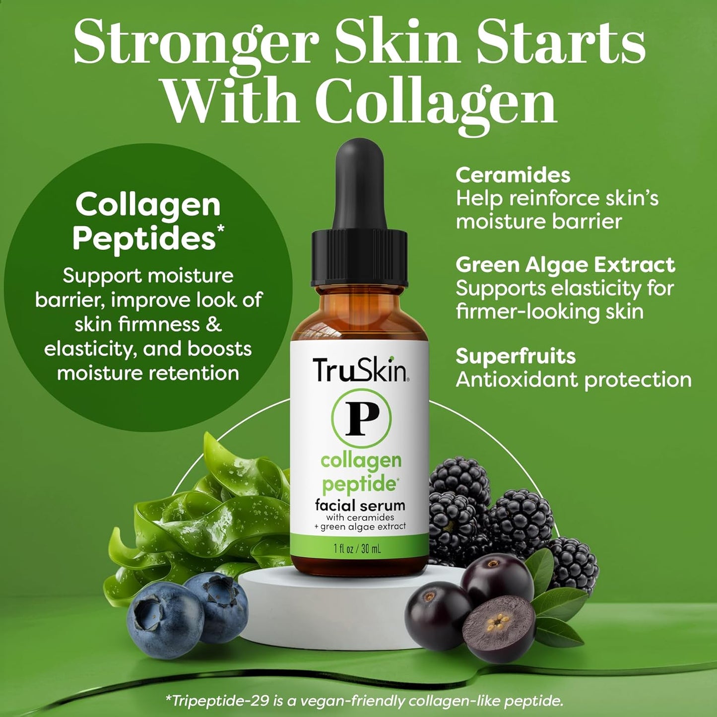 TruSkin Pro Collagen Multi Peptides Serum for Face – Anti Aging Face Serum with TriPeptide-29 & Ceramides – Support Skin’s Natural Collagen & Skin Barrier for Firmer-Looking Skin – 1 fl. Oz