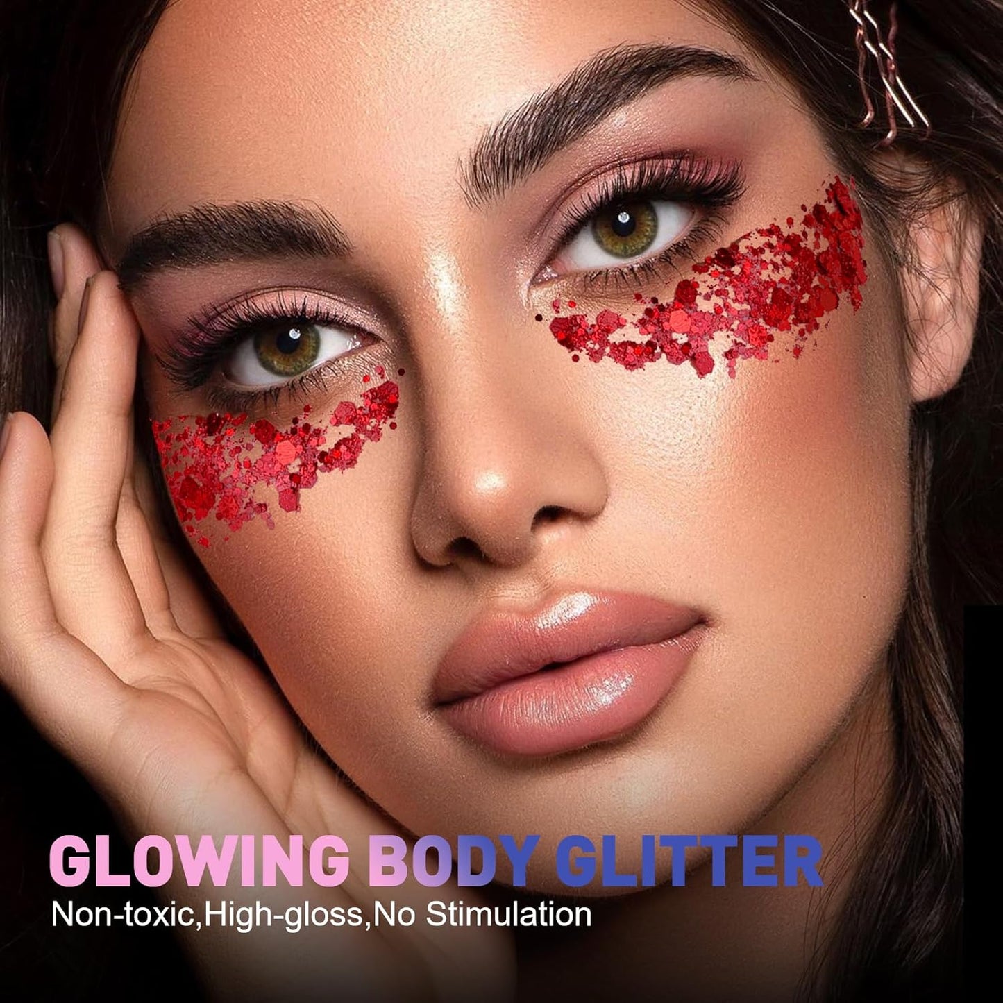 AROIC 40 Colors Body Glitter, Hair Glitter for Kids Women Makeup, Glow in The Dark, Eyeshadow Hair Gel Face Sparkles, Body Makeup for Festivals, Raves, Anime Cosplay, Concerts Festival Face Paint