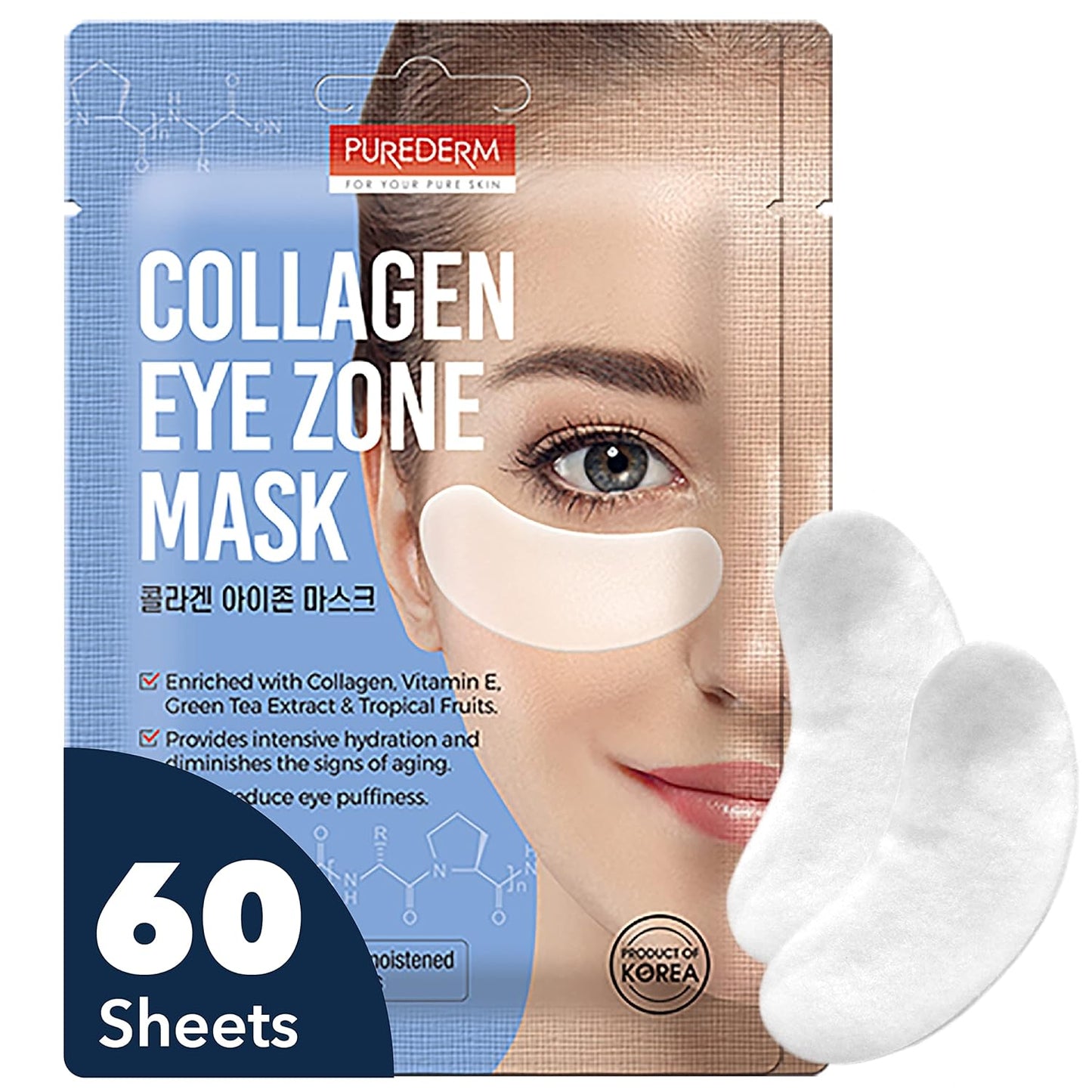 Deluxe Collagen Eye Mask Collagen Pads For Women By Purederm 2 Pack Of 30 Sheets/Natural Eye Patches With Anti-aging and Wrinkle Care Properties/Help Reduce Dark Circles and Puffiness