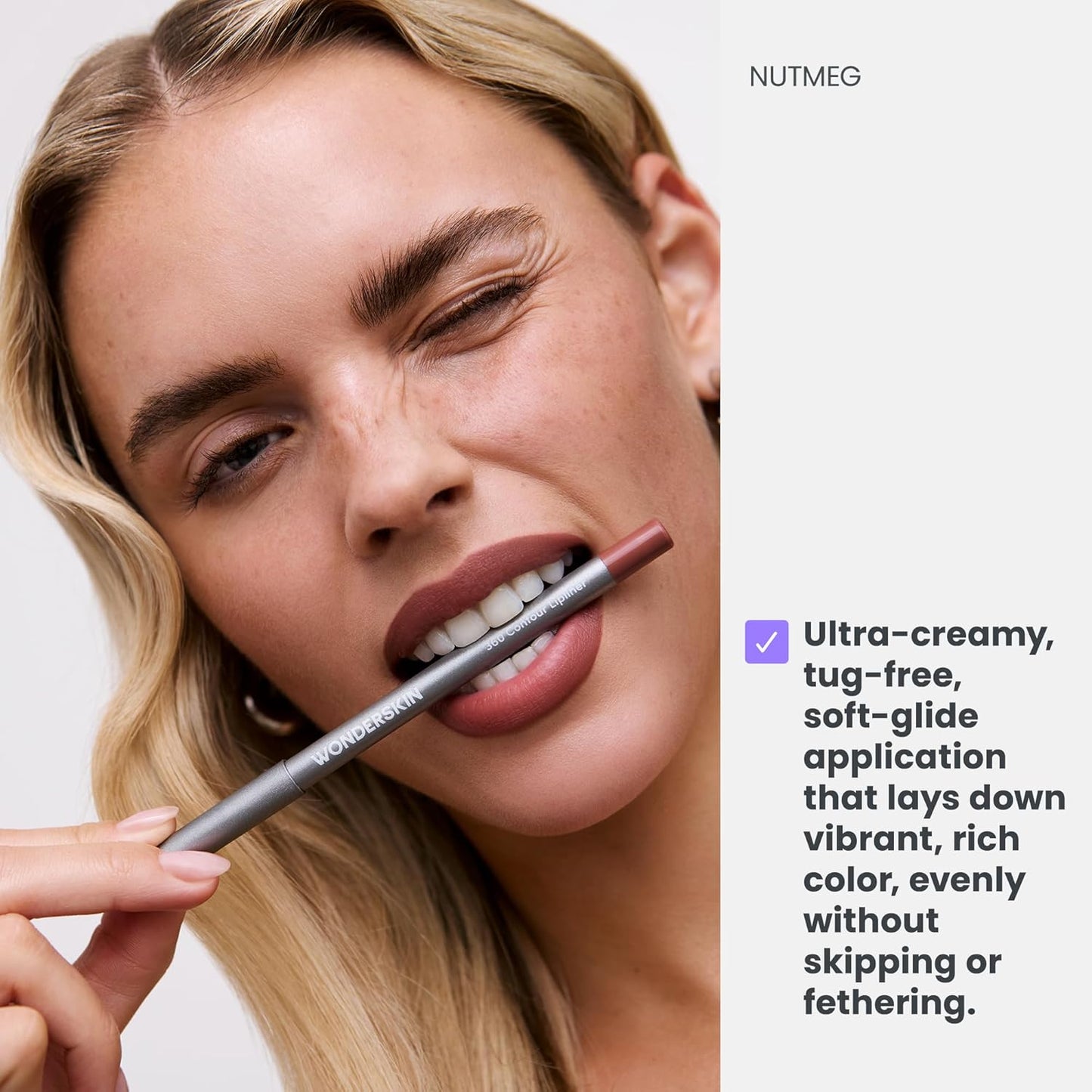 Wonderskin Lip Liner Pencil - 360 Contour Lipliner, Long Lasting, Sharpenable, Waterproof and Transfer-Proof Brown Lip Liner Pencil (Nutmeg)