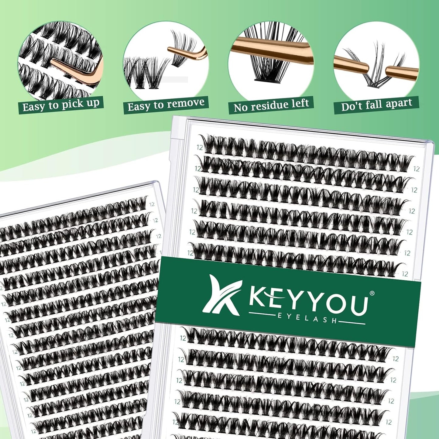 Lash Clusters 300pcs Eyelash Clusters 50D 0.07D Curl 12mm DIY Eyelash Extension KEYYOU Large Tray Volume Soft&Natural Individual Lashes(50D-0.07D,12)