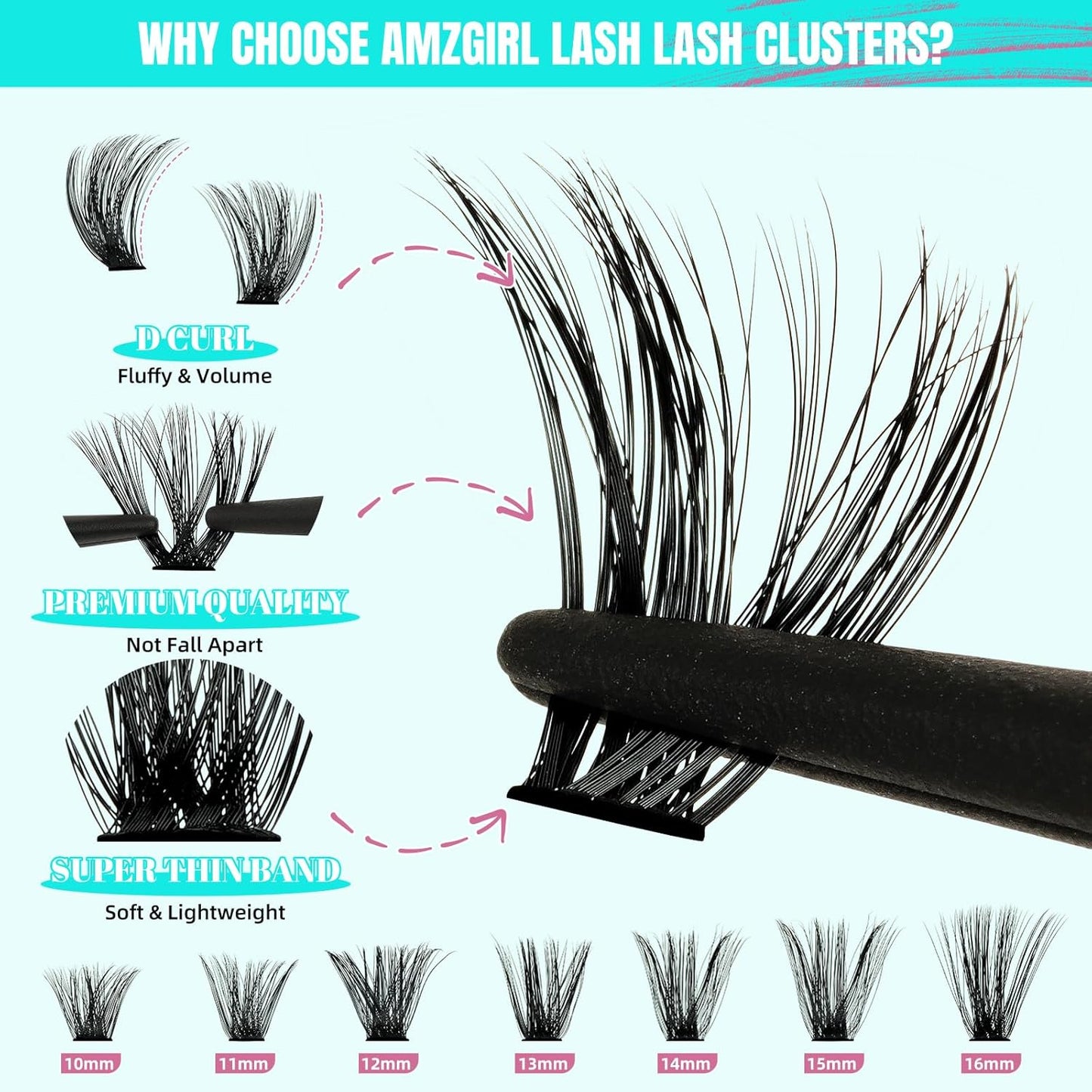 Lash Clusters Kit 320Pcs,100D DIY Individual Lashes Extension Kit,Lash Bond And Seal,Lash Remover For Eyelashes Extensions,Lash Applicator Tool For False Eyelash Cluster Kit At Home(D-Mix10-16mm)