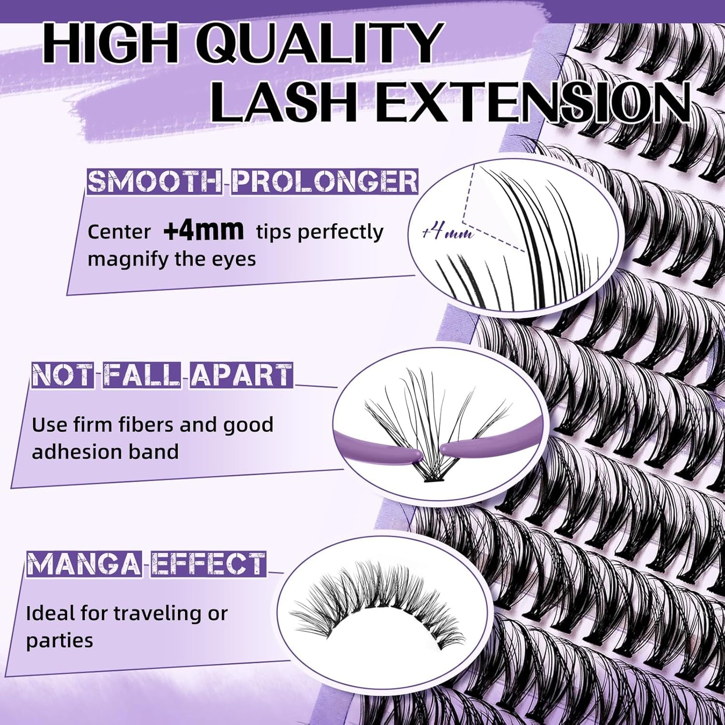 B&Qaugen Lash Extension Kit for Beginners Eyelash Extension Kit Manga Lash Clusters Set 280 PCS Individual Eyelashes Set Volume 30D Soft D Curl Eye Extension Eyelashes(Manga-30D-D-9-16MIX)