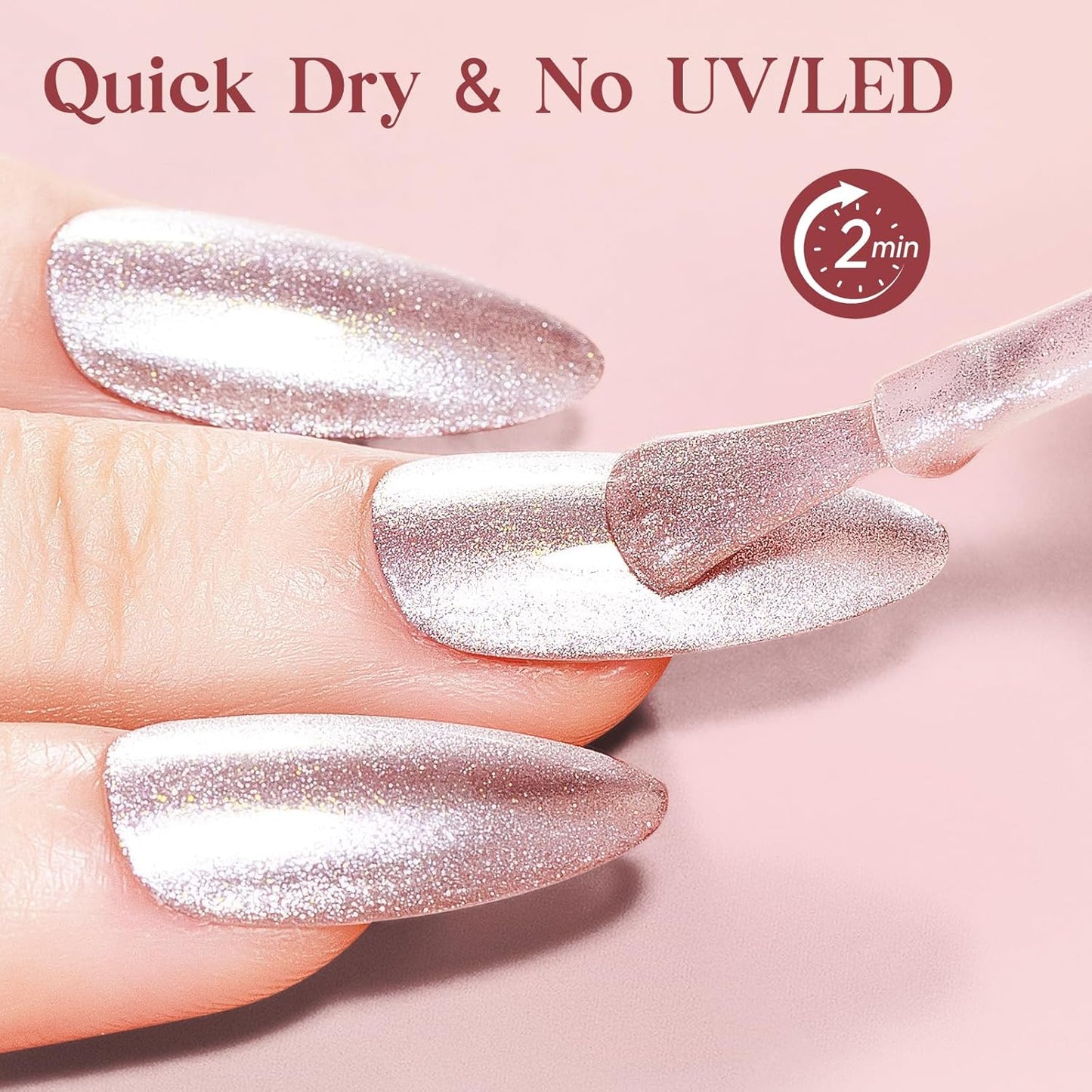 MIZHSE Quick Dry Cat Eye Nail Polish, Shimmery Pink Magnetic Nail Polish with Magnet, Air Dry Fast Nail Lacquer 15ml Reflective Cateye Polish for Women Girls Manicure DIY Home