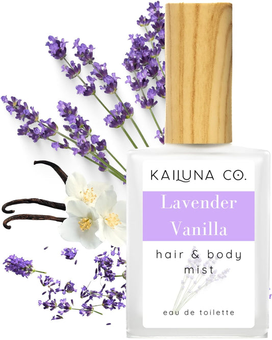 Lavender Vanilla Natural Hair & Body Mist Spray, Pure Essential and Fragrance Oils, Alcohol-Free, Handmade in California, 0.5Fl Oz