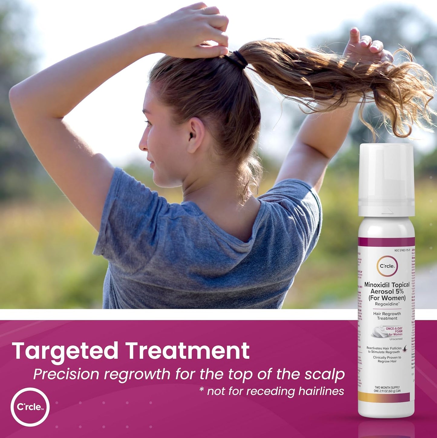 C'rcle Minoxidil for Women 5% Foam - Helps Restore Top of Scalp Hair Loss and Support Hair Growth for Women, Regrowth with Unscented Topical Treatment for Thinning Hair (5% Foam 8-Month Supply)