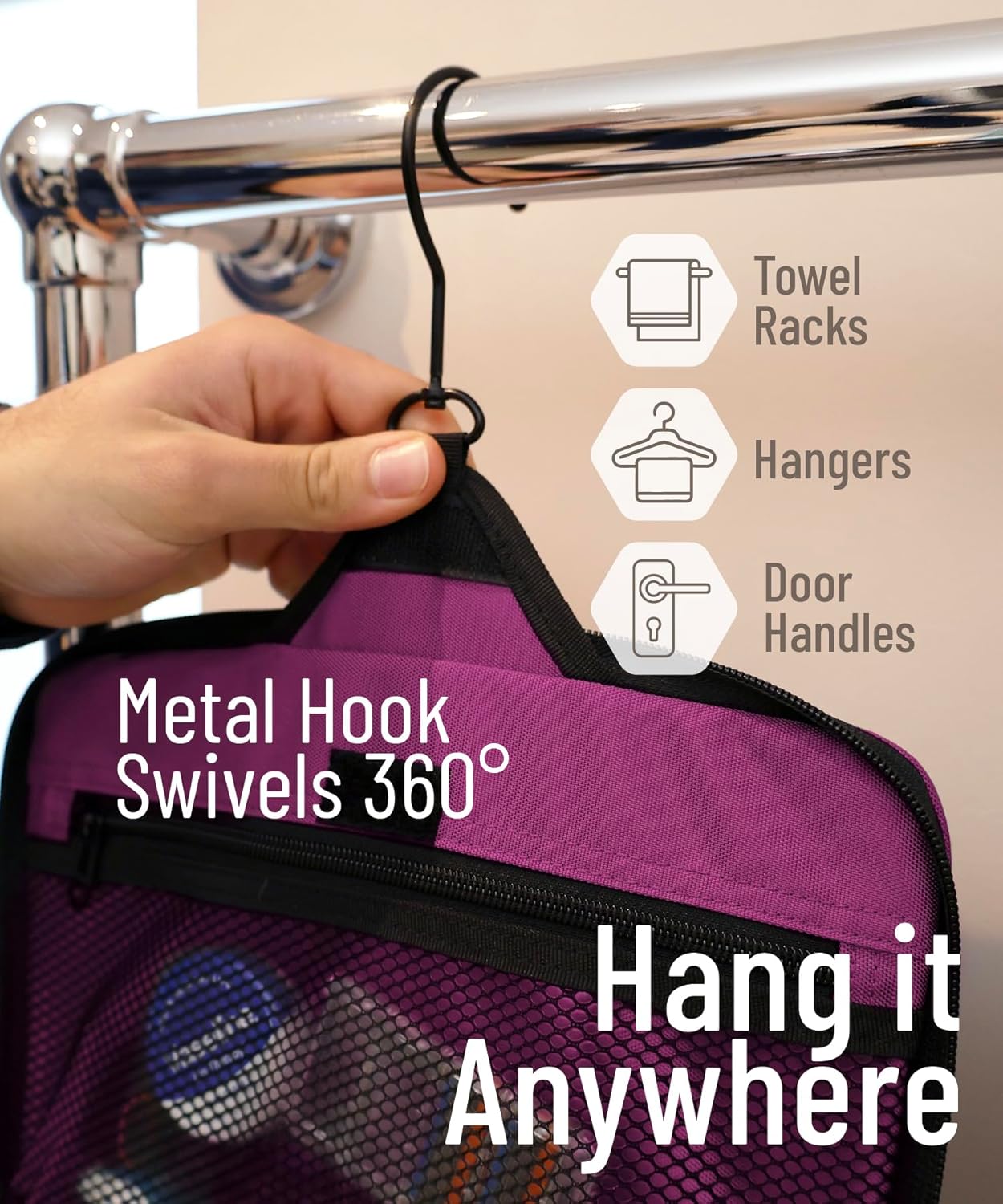 D&D Hanging Travel Toiletry Bag for Men and Women – Large Cosmetics, Makeup and Toiletries Organizer Kit with 10 Compartments, YKK Zippers, XXL Metal Swivel Hook, Water-Resistant Nylon