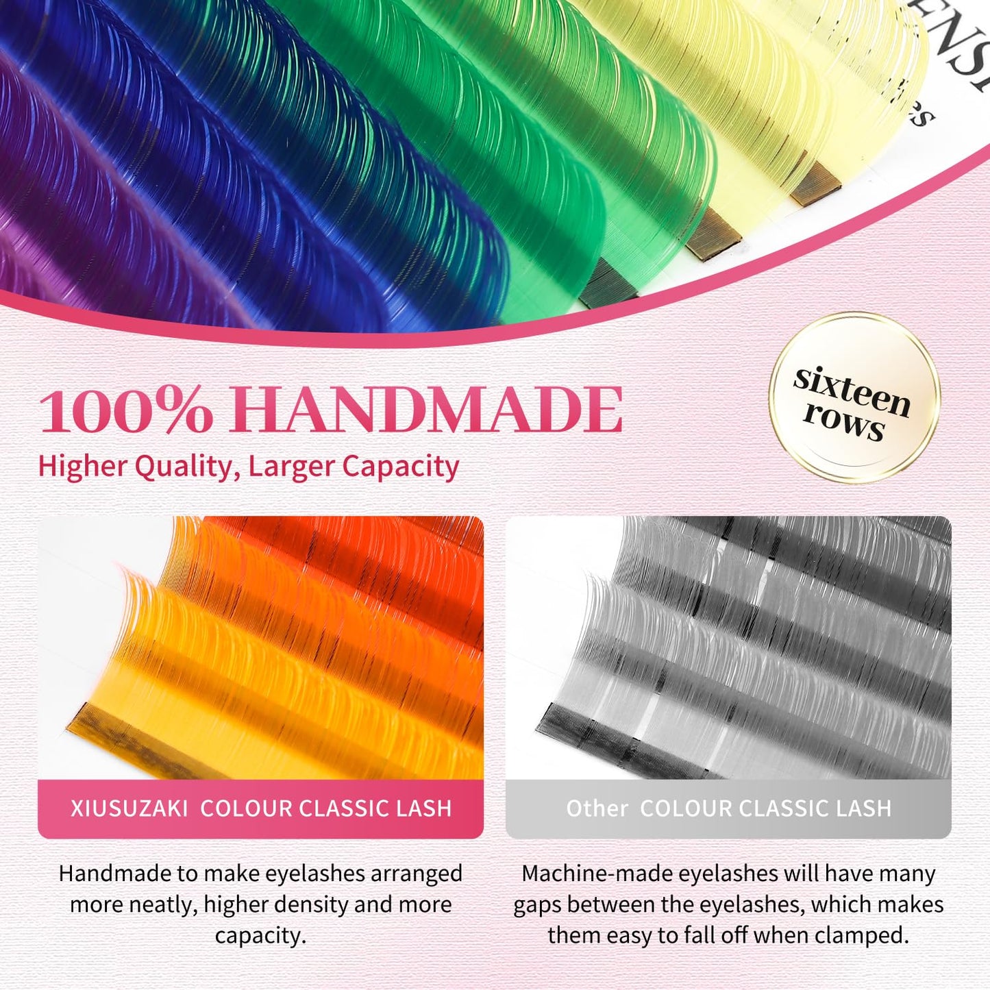 Eyelash Extensions Colored Lashes Extension 0.07 C Curl Lashes 10mm Classic Lash Extensions Soft Individual Lashes 16 Rows Natural False Eyelashes Volume Lashes Professional Use(Colored,0.07-C,10mm)