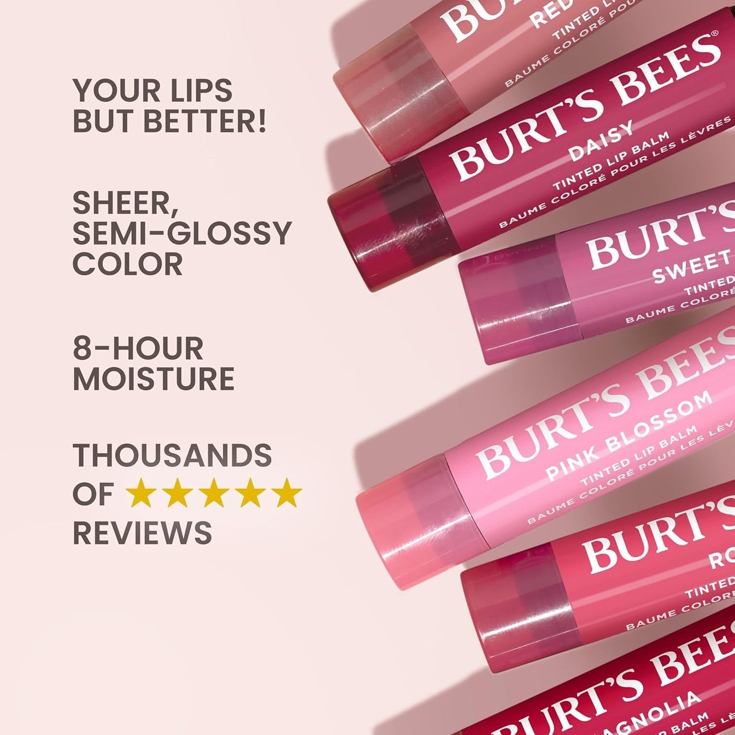 Burt's Bees Lip Tint Balm with Long Lasting 2 in 1 Duo Tinted Balm Formula, Color Infused with Deeply Hydrating Shea Butter for a Natural Looking Buildable Finish, Raspberry Zinnia (2-Pack)