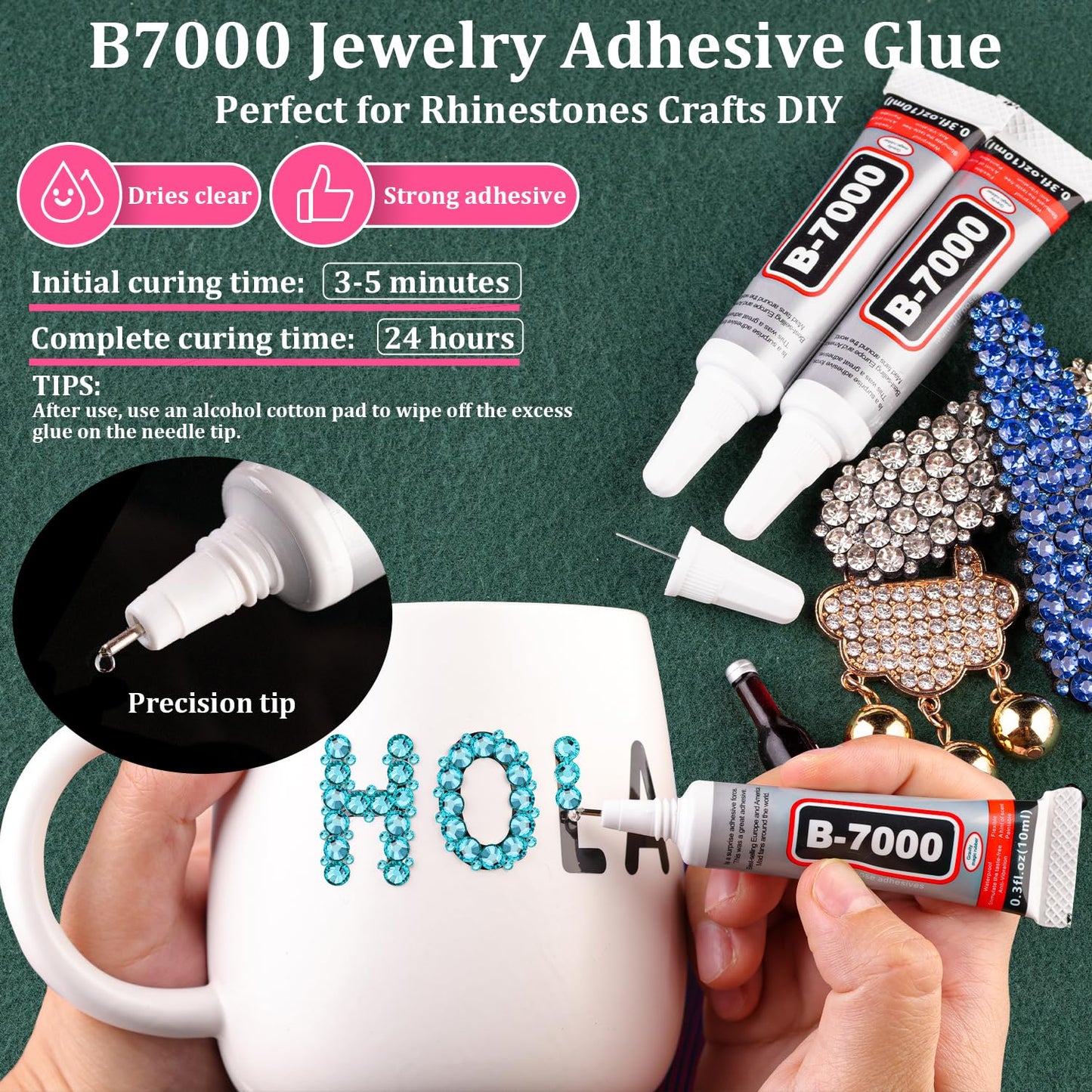 Resin Rhinestones for Crafting with B7000 Jewelry Glue, 2 Boxes Teal Blue Flatback Crystals with 3Pcs 10ml Glue for Bedazzling Crafts DIY Nail Art Makeup, Gems for Clothing Shoes