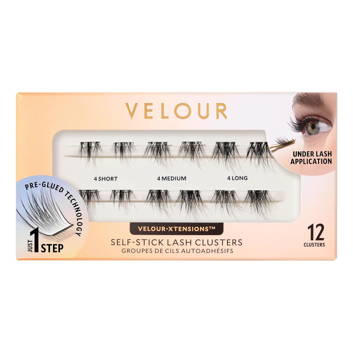 Velour-Xtensions™ Self-Stick Lash Clusters Kit, Self Adhesive Eyelashes, Includes 12 Eyelash Clusters & Applicator, Comfortable & Lightweight Lash Extensions (Spiky Chic)