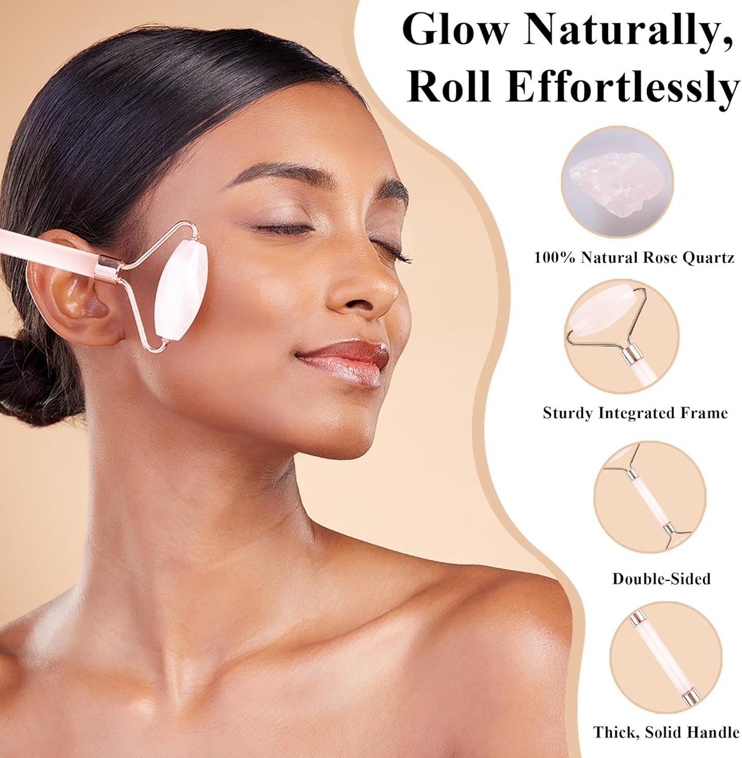 Natural Jade Roller for Face - Aging Wrinkles, Puffiness Facial Skin Massager Treatment Therapy - Premium Jade Stone, by Crystal Lemon (Rose Quartz)