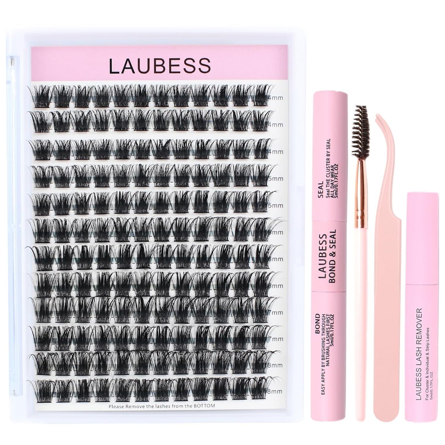 Lash Extension Kit LAUBESS Lash Clusters Kit Cluster Eyelash Extensions Kit Eyelash Clusters Lash Bond and Seal Waterproof Tweezers Brush Lash Glue Remover (Kit 01-D-Mix14-18)