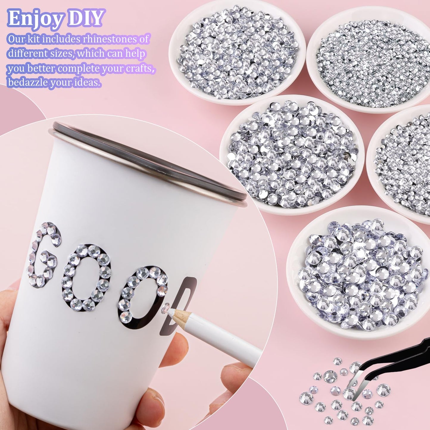 30000Pcs Resin Rhinestones for Bedazzling with Tweezers, Clear Rhinestones for Crafting with B7000 Jewelry Glue for DIY Crafts Clothing Tumblers Shoes Fabric Nail Art
