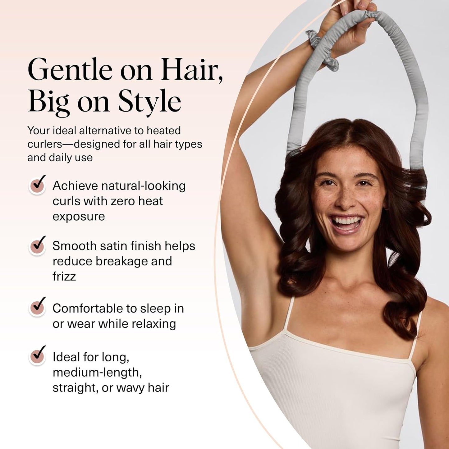 Kitsch Satin Heatless Curling Set – Heatless Hair Curler for Women, Hair Curler to Sleep In - with 2 Satin Scrunchies for Overnight Curls – No Heat Damage Styling with Heatless Curler - Silver