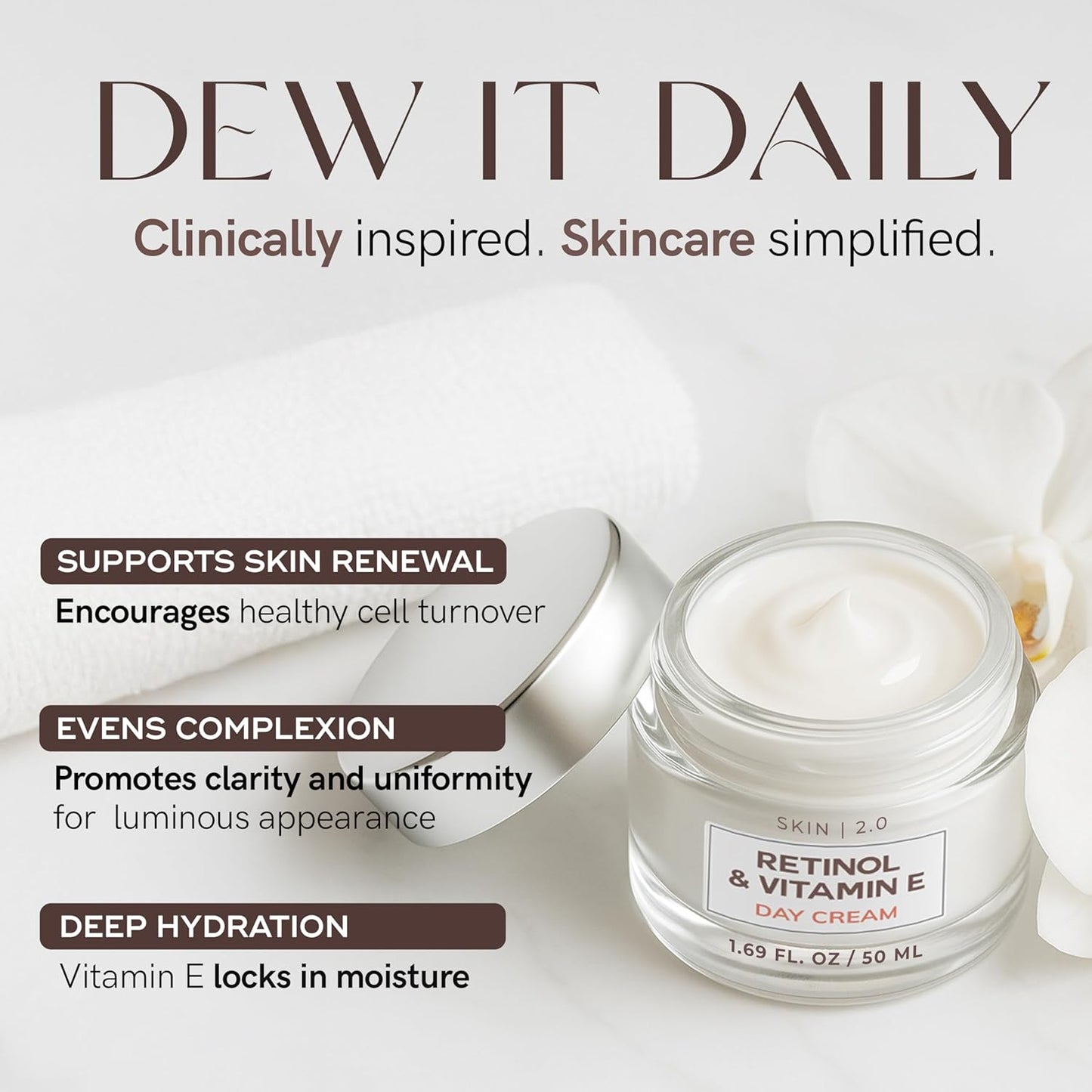 Retinol & Vitamin E Face Moisturizer - Dermatologist Tested, Hydrating, Restores Sun-Damaged Skin, Anti-Aging - Reduces Acne Scars, Clean Beauty, Cruelty-Free Korean Skincare - 1.69 Fl oz