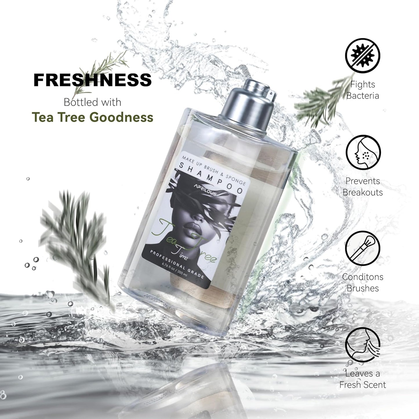 Makeup Brush Cleaner with Silicone Mat, Tea Tree Oil, Shampoo for Sponges & Puffs, Deep Cleaning, Antibacterial, Conditions Bristles, Gentle, Vegan & Cruelty-Free, 6.76 fl.oz