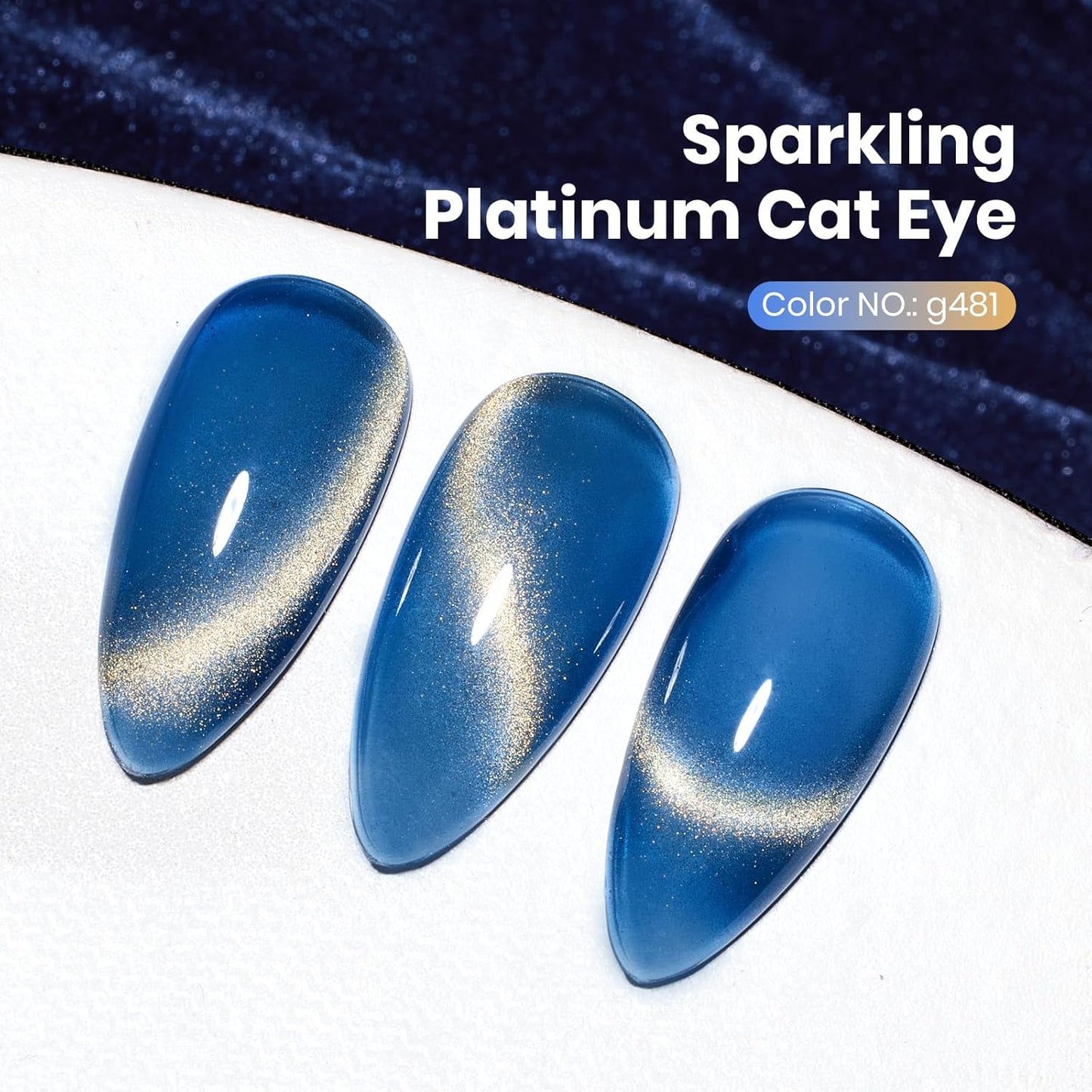 Beetles Blue Cat Eye Gel Nail Polish - Frosted Sapphire Cat Eye Gel Polish, 15ML Gold Powder Blue Glitter Fall Gel Polish Magnetic Shimmer Effect Soak Off UV Nail Art Design Manicure Gifts for Women