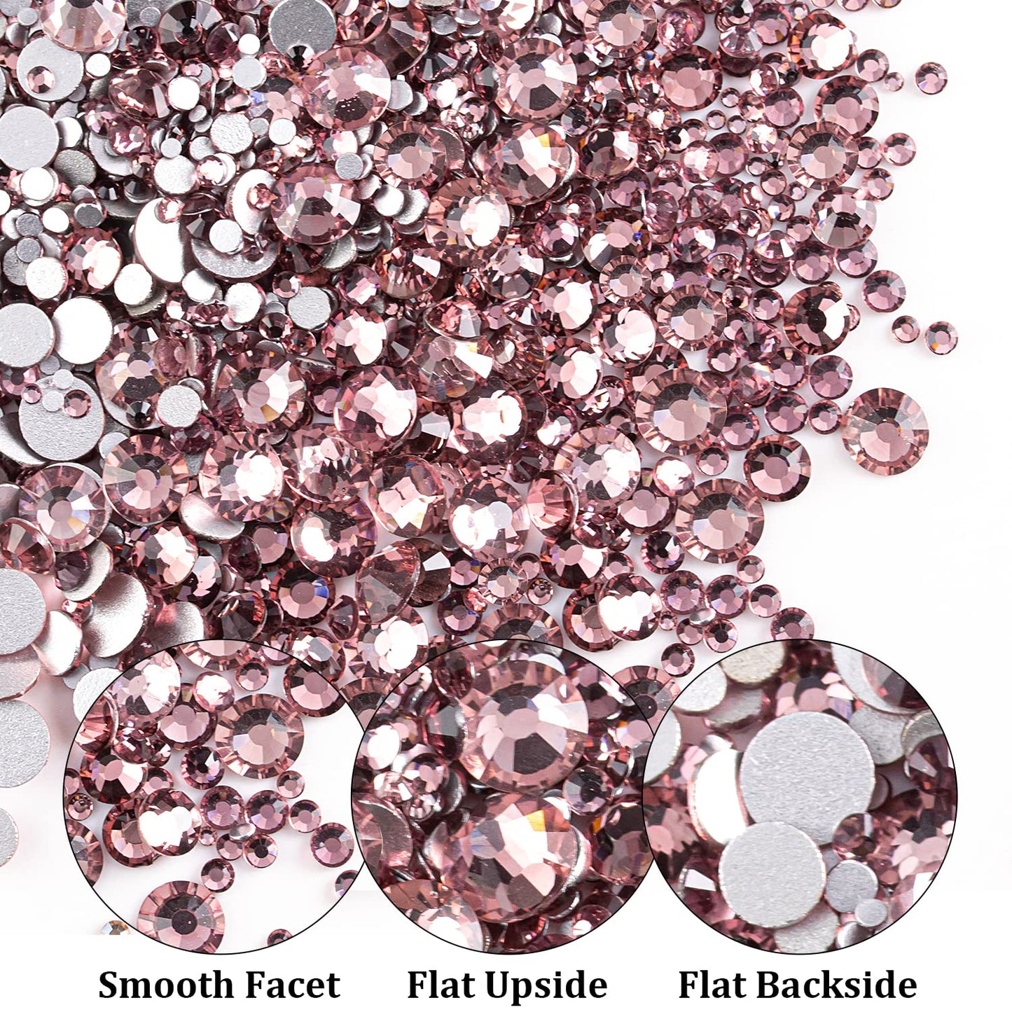 One Pack 2000 Pcs of Flatback Round Pale Purple Rhinestones 6 Sizes (1.5-6 mm) with Nail Art Rhinestone Picker Pencil and Tweezer for DIY and Salon Use