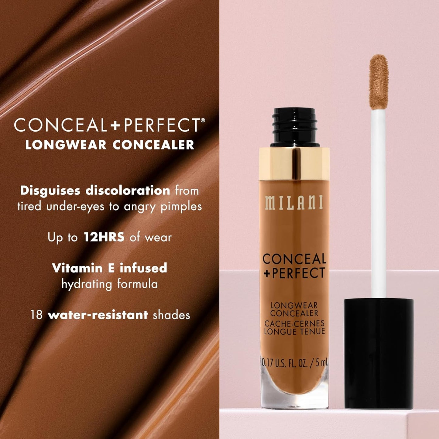 Milani Conceal + Perfect Longwear Concealer - Warm Almond (0.17 Fl. Oz.) Vegan, Cruelty-Free Liquid Concealer - Cover Dark Circles, Blemishes & Skin Imperfections for Long-Lasting Wear