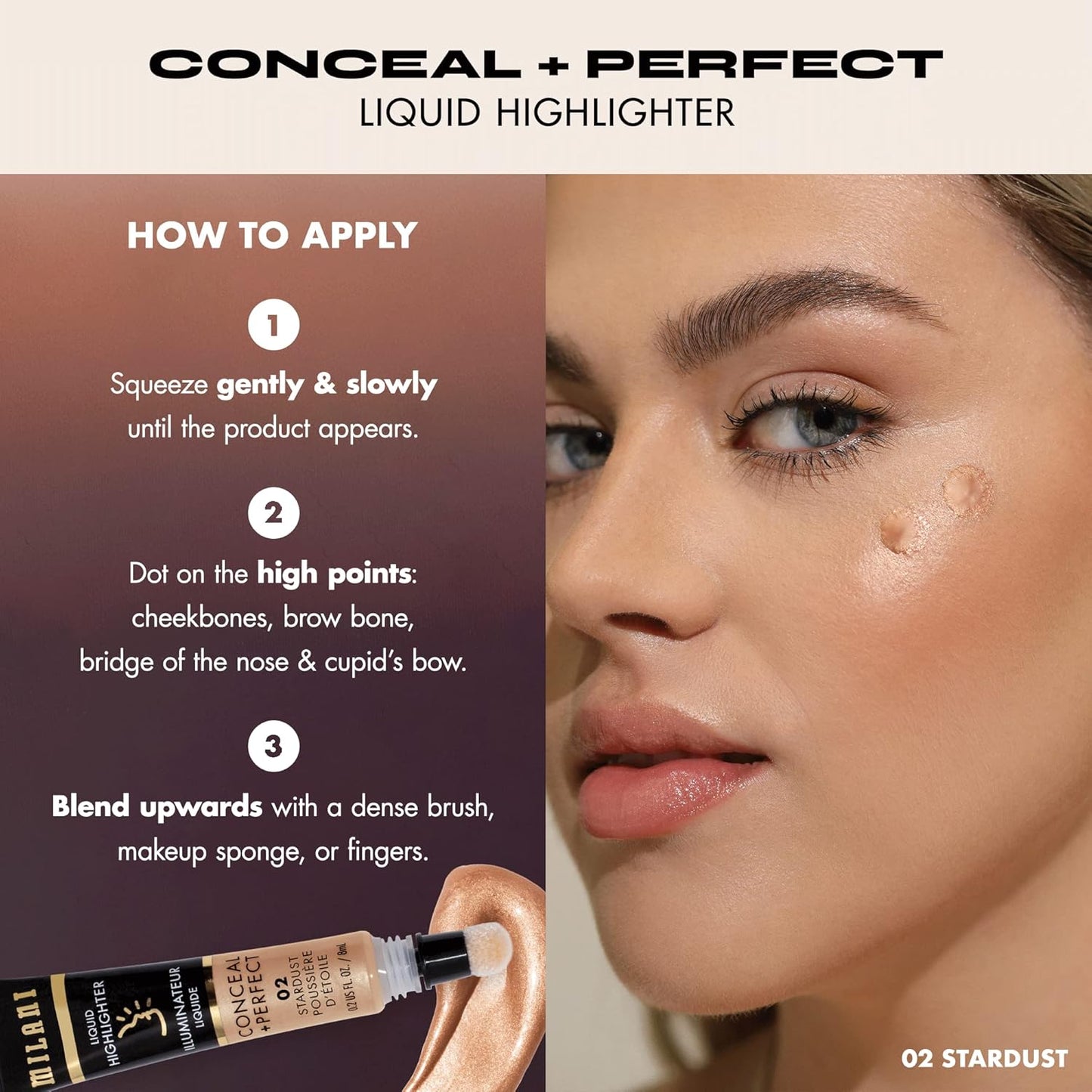 Milani Conceal + Perfect Liquid Highlighter for Added Glow, Face Lift Collection - Solar