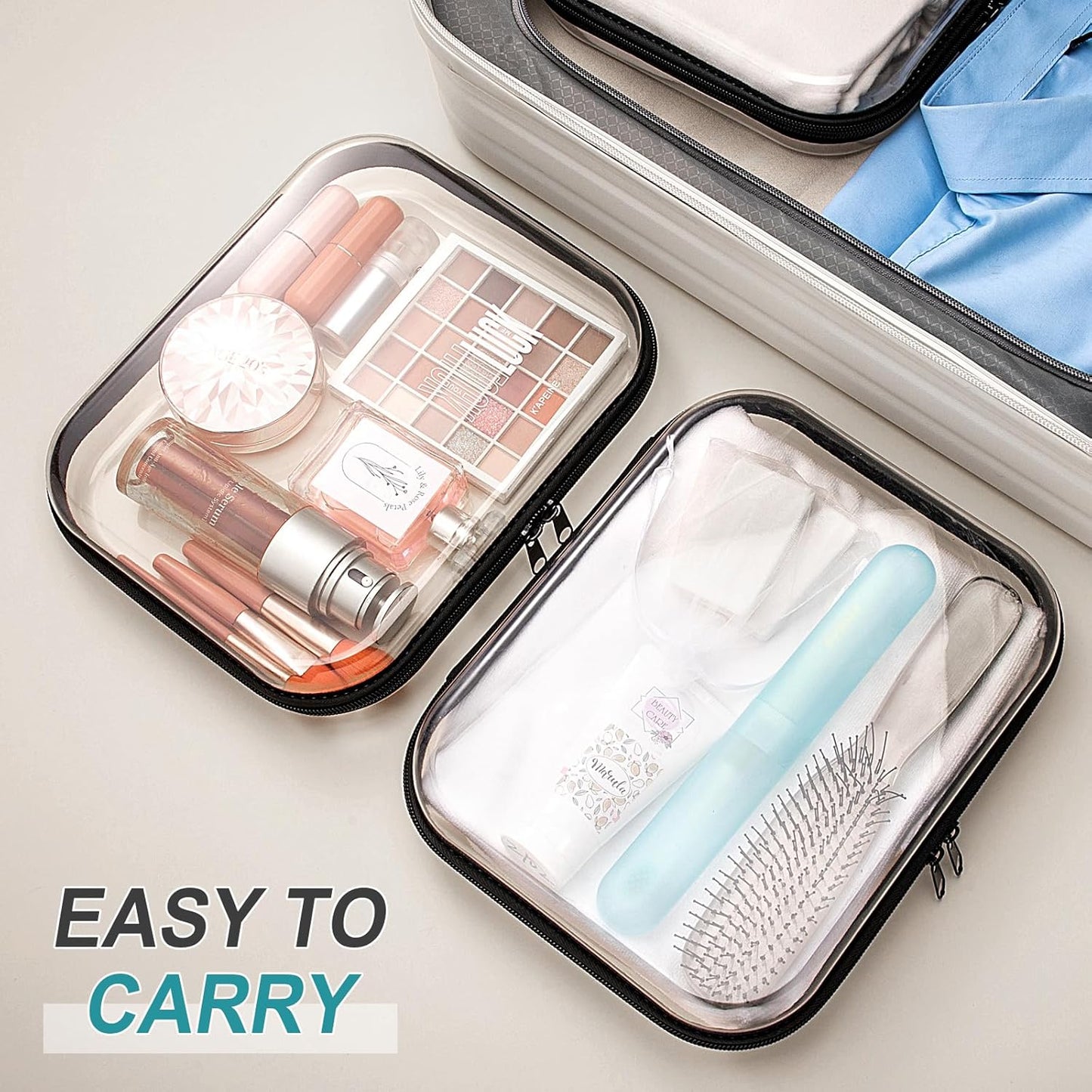 Sanwuta 6 Pcs Clear Hard Zipper Case Pencil Pouches Hard Plastic Zipper Pouches Makeup Bag Transparent Cases for Snacks Plastic Storage Organizer Box for Travel(Black,9.84 x 7.87 x 2 Inch)