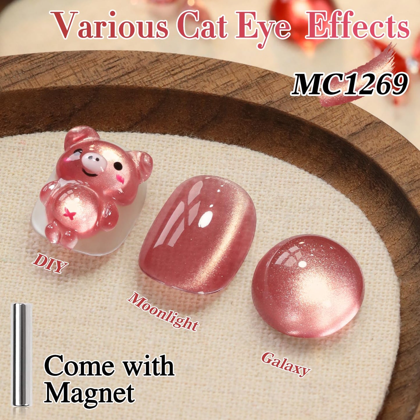 Double Rhythm 0.5 OZ Cat Eye Gel Polish with Magnet 15ML Holographic Glitter Shimmer Translucent Jelly Color Magnetic Nail Polish Salon DIY at Home (Cinnamon Pink-MC1269)