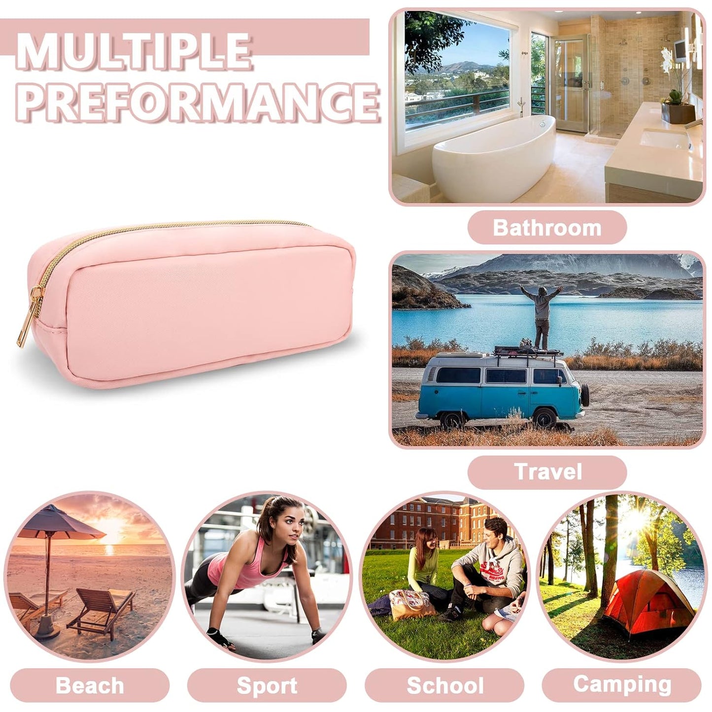 Small Pencil Case Makeup Bag for Purse, Cute Pencil Pouch Preppy Nylon Makeup Brush Bag with Zipper , Girls Portable Stationery Storage Case Small Pen Bag for Office School College(Slim-Flamingo)