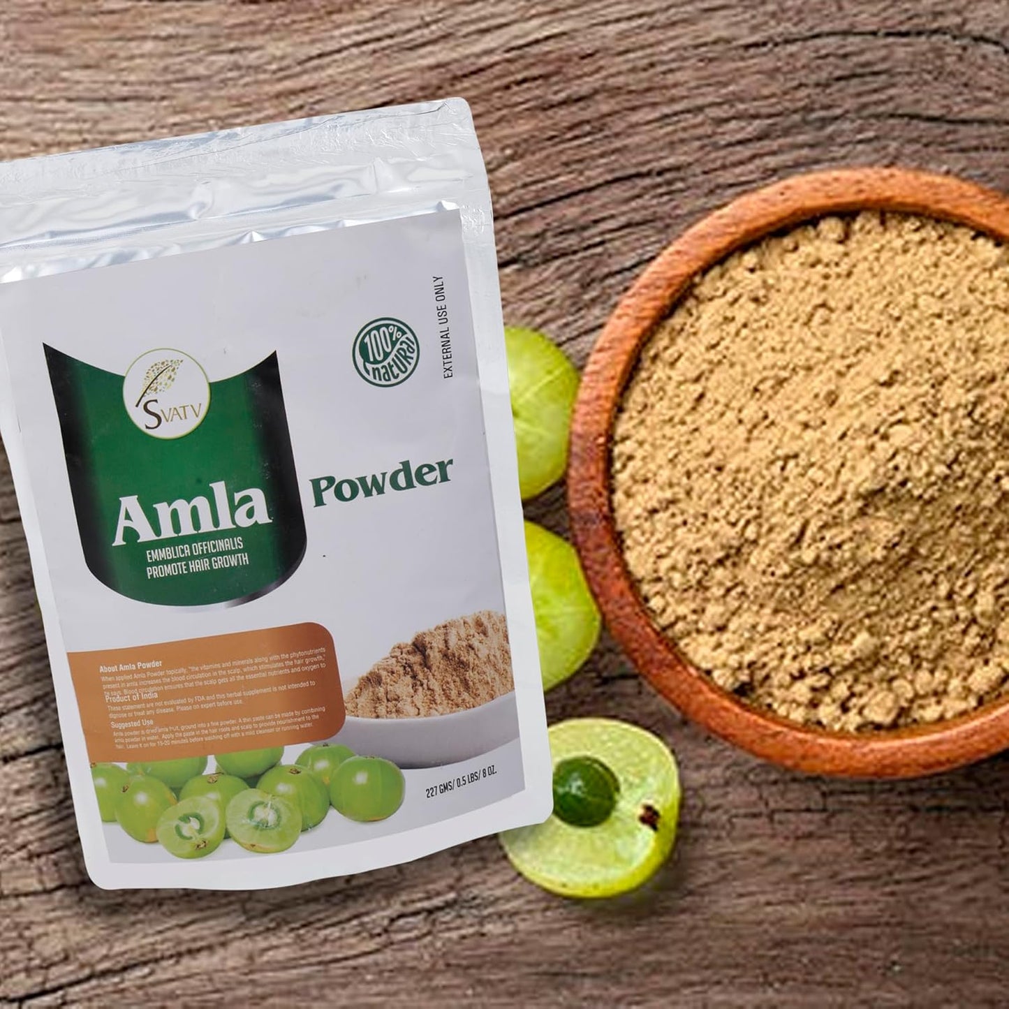 SVATV Amla Powder, Emblica Officinalis, Amalaki, Indian Gooseberry, 227g, 8 Ounce - Promotes Hair Growth, Strong & Long Hairs