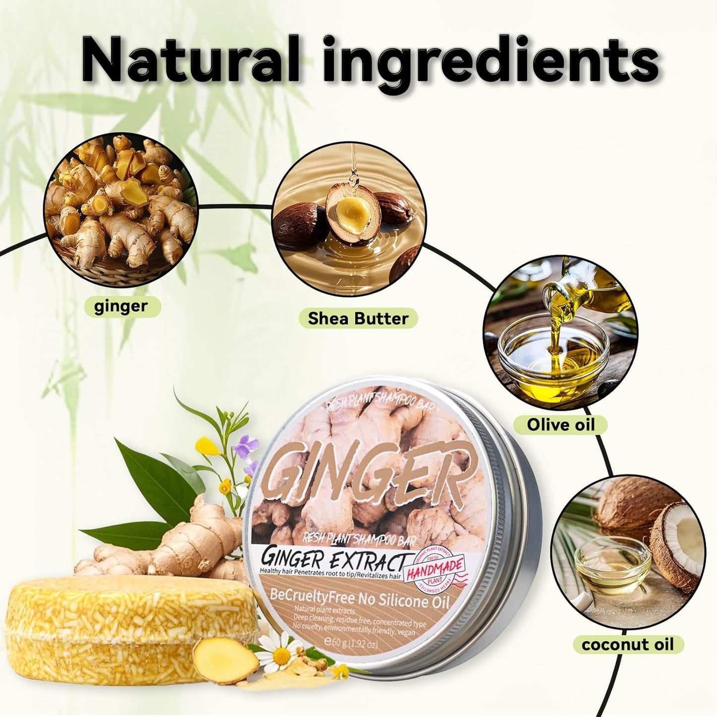 2PCS Ginger Shampoo Bar for Gray Hair, Natural Organics Shampoo and Conditioner Bar for Thinning Hair for Men & Women (Ginger)