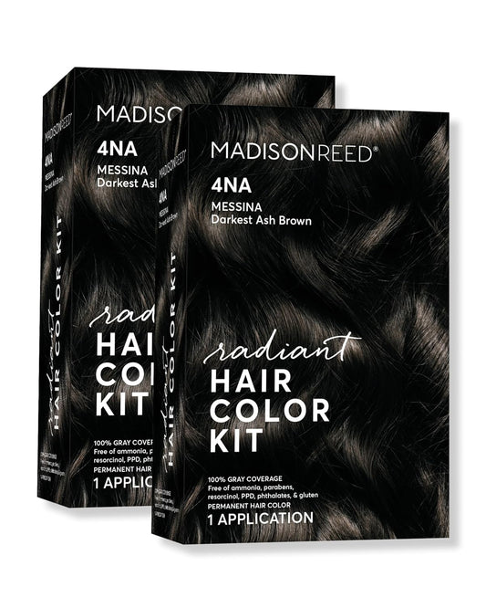Madison Reed Radiant Hair Color Kit | 4NA Darkest Ash Brown with Cool Smoky Undertones (Messina Brown) for 100% Gray Hair Coverage | Dimensional Permanent Hair Dye | PPD-Free & Ammonia-Free | 2 Pack