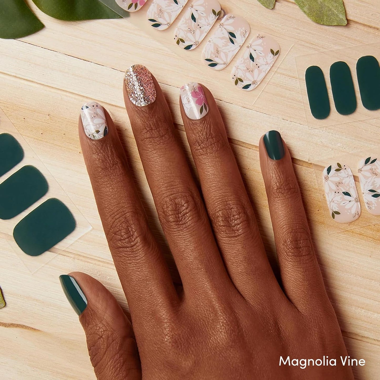 Dashing Diva Gloss Nail Strips Bundle - The Winter Florals Collection- Baby Bouquet & Magnolia Vine - UV Free, Chip Resistant, Long Lasting Gel Stickers - Contains 2 Sets