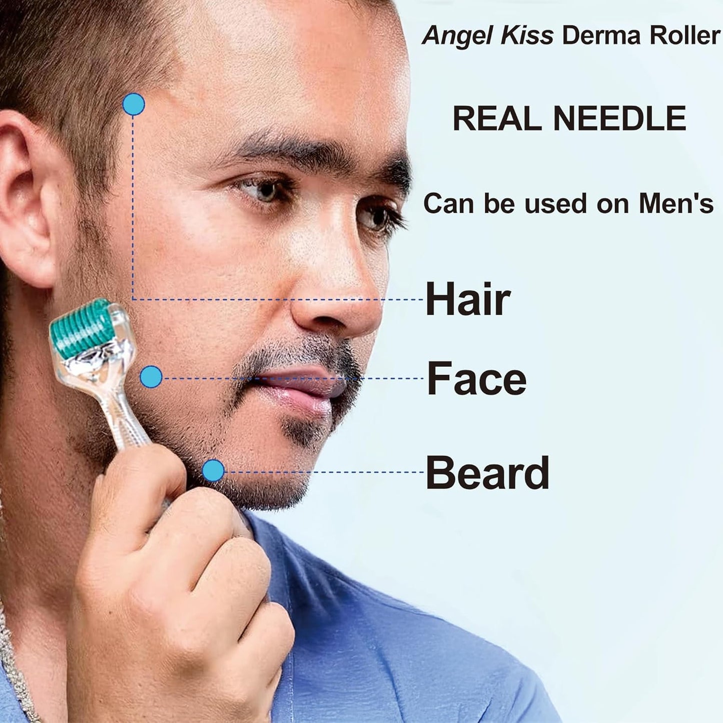 Derma Roller for Face, Hair, Beard, Scalp - Angel Kiss Upgraded Titanium Microneedling Roller - 192 Individual Real Needle 0.3mm - At Home Microneedle Dermal Roller for Women & Men (Advanced 5)