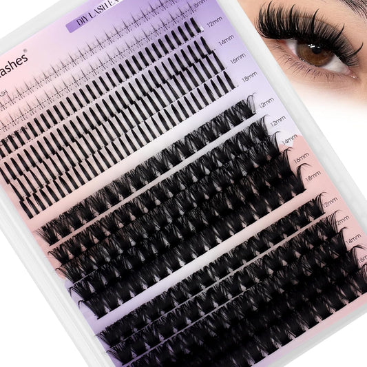 Lash Clusters DIY 12-18mm Mega Thick Lash Extension Individual Spike Mink Lash Clusters with Bottom Lashes Spiky Volume Eyelash Extension for Self Use(80+100D)