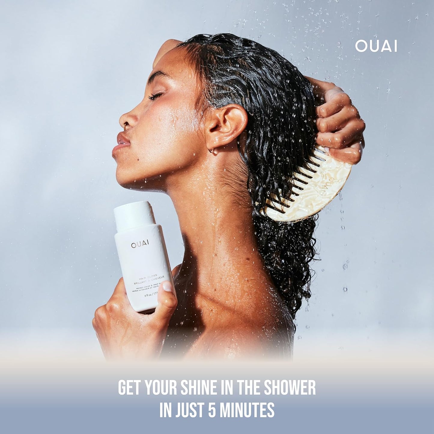 OUAI Hair Gloss - In-Shower Shiny Hair Treatment & Glaze with Frizz Control - Heat Protectant Infused with Hyaluronic Acid, Rice Water & Panthenol - Paraben, Phthalate & Sulfate Free (6 Oz)