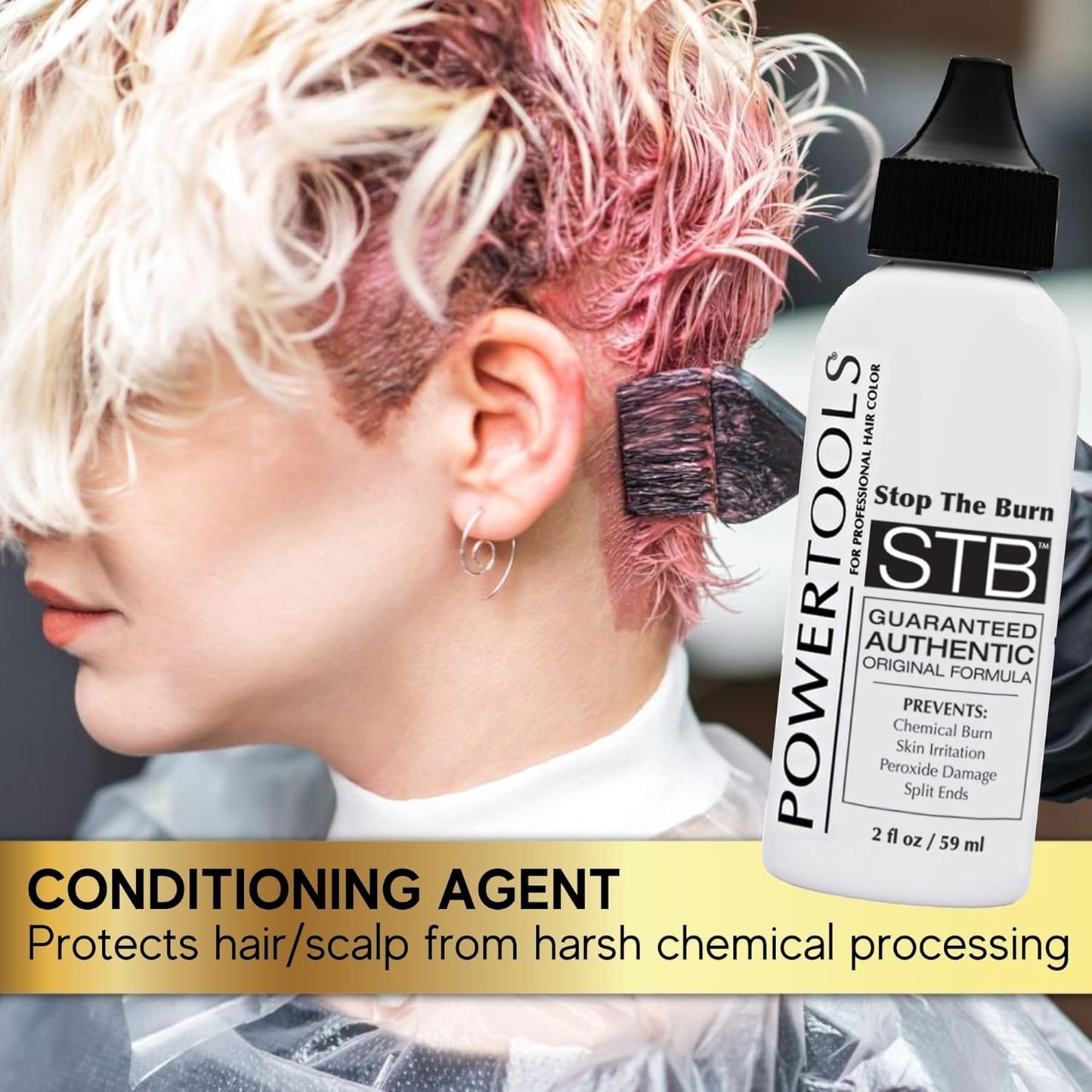 POWERTOOLS STB, The Original Stop The Burn 2 oz | Mix Directly Into Hair Color Formula To Lessen Scalp Irritation From Hair Color