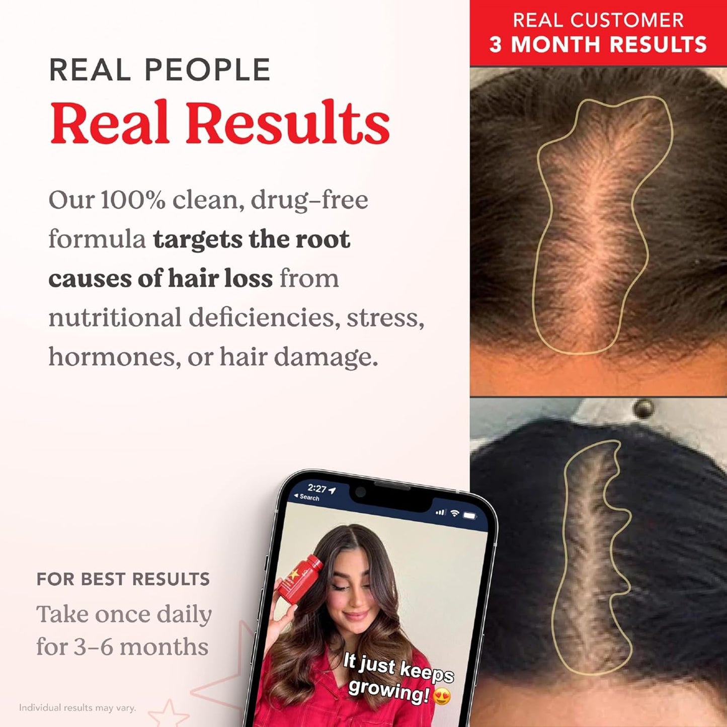 HAIRtamin Advanced Formula Hair Growth Supplement for Women & Men, Supports Stronger, Longer, Visibly Thicker Hair, With 5000 mcg Biotin, Vitamins & Antioxidants, 100% Vegan – 3 Month Supply