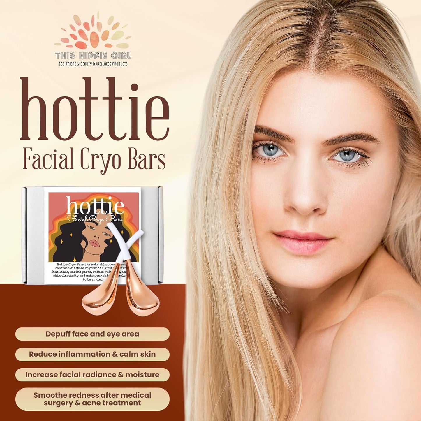 Ice Globes Facial Skin Care Tools for Women, Cryo Sticks for facials, Rose Gold Cold Therapy, Stainless Steel Cryo Wands, Soothe and DePuff Cold Bars for Face and Eyes, Facial Tools