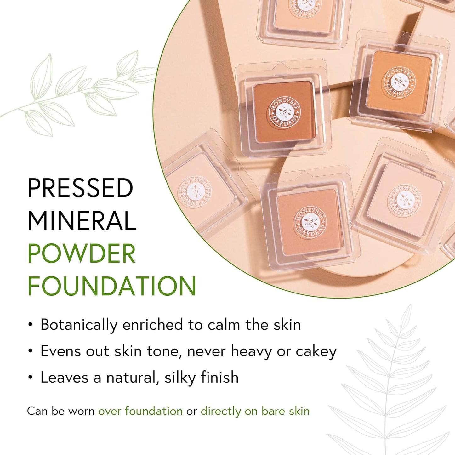 Honeybee Gardens Pressed Mineral Powder Foundation Refill, Luminous, Lightly Warm Neutral Shade, Adjustable Coverage, Natural Finish, With Botanical Extracts And Vitamin E, 7.5g
