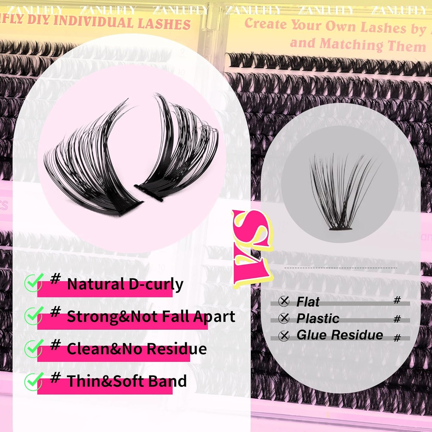 Lash Clusters D-Curly Individual Lashes Volume Eyelash Clusters Bulk zanlufly Thick Lash Extension 560Pcs Natural DIY Eyelash Extension (9-16MM,60D+70D+80D+100D)