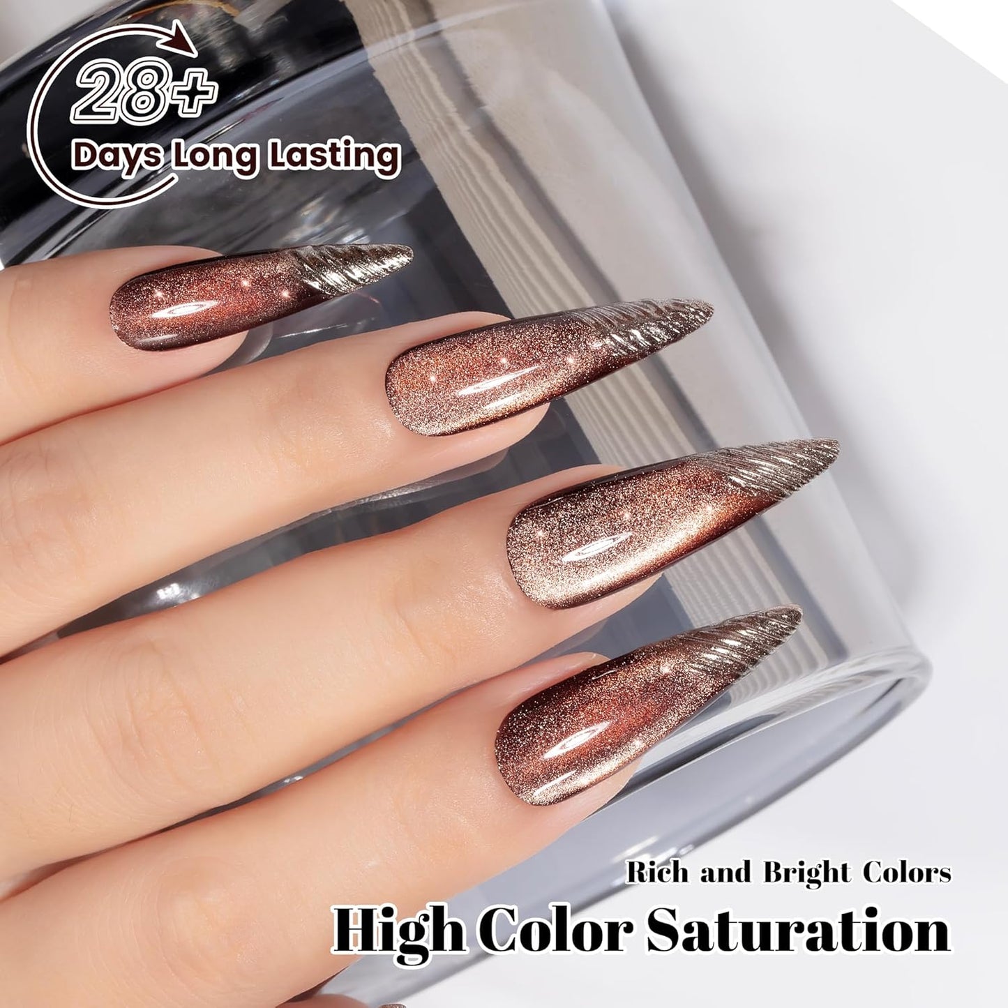 YTD Likomey Cat Eye Gel Nail Polish,15ml Brown Holographic Translucent Neutral Velvet Jelly Sheer Shiny Magnetic Gold Glitter Fall Winter UV Color Varnish with Magnet Stick,MY386