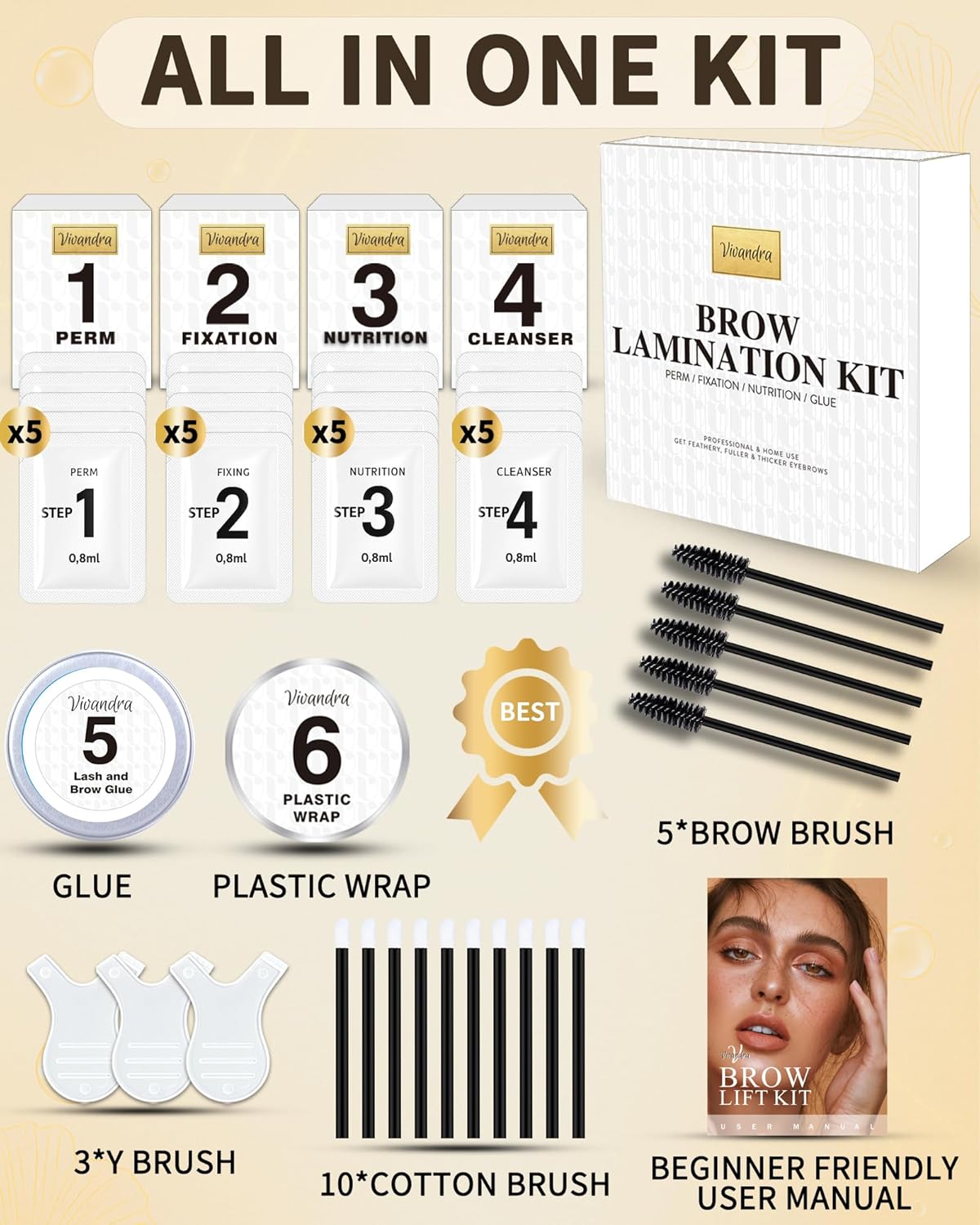 Brow Lamination Kit, 5 PACK Eyebrow Lamination Kit At Home DIY, Vivandra Instant Brow Lift Kit For Fuller Thicker Beautiful Eyebrows, Easy to Use and Suitable for Professionals & Beginners